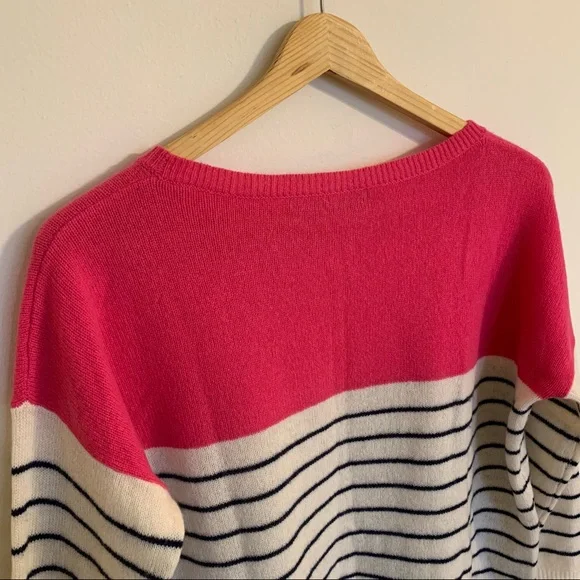 360 Cashmere 3/4 Sleeve Striped Boat Neck Sweater in Pink, Size M - Picture 7 of 11